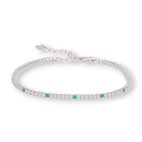 925 Silver Tennis Bracelet With Zircons 02mm Rhodium Plated White Emerald Green With Lobster Clasp 1pc