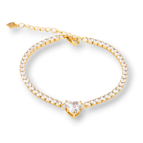 Pulsera Tennis De Plata 925 Con Circonitas De 3 Mm, Corazón De 8 Mm De Longitud, 16,4 Cm, Dorado Transparente