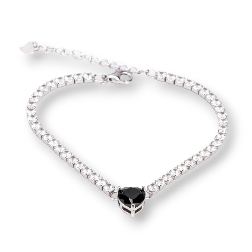 Bracelet Tennis Argent 925 Avec Zircon 3mm Coeur 8mm Longueur 16.4cm Plaqué Rhodium Noir