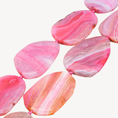 Irregular Striped Agate Faceted Flat 40x55mm Fuchsia