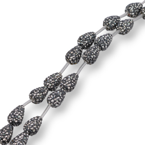 Marcasite Strass Strass Beads Drops 13x18mm 11τμχ Μαύρο