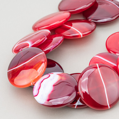 Red Agate Ruby Striped Round Smooth Flat 40mm
