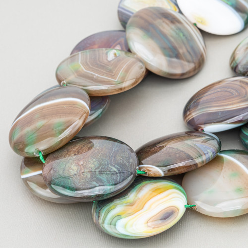 Green Agate Gradient Yellow Striped Round Smooth Flat 40mm