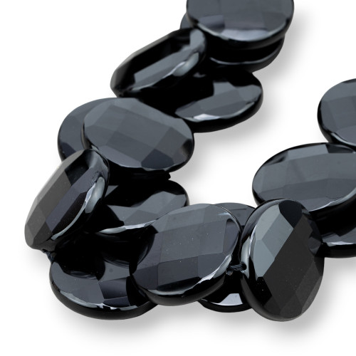 Round Flat Faceted Onyx 35mm