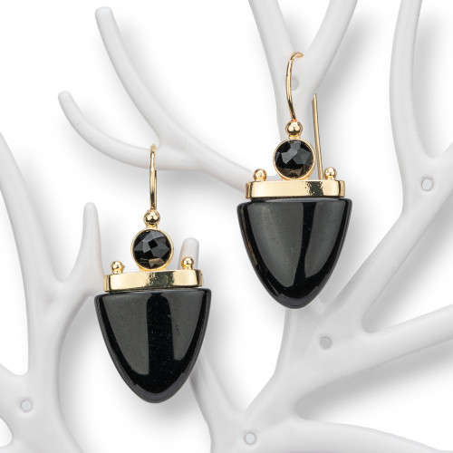 19x42mm Black Cat's Eye Bronze Ear Stud Earrings