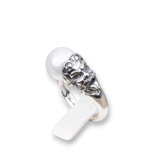 Ring aus 925er Silber, hergestellt in Italien, 20 x 28 mm, verstellbare Größe, mit mallorquinischen Perlen