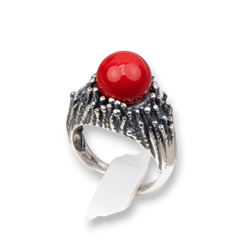 Anillo de Plata 925 Hecho en ITALIA 21x30mm Tamaño Ajustable Con Pasta de Coral 4 Flores