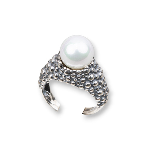 925 Silver Ring Made in ITALY 21x31mm Adjustable Size With Mallorcan Pearls