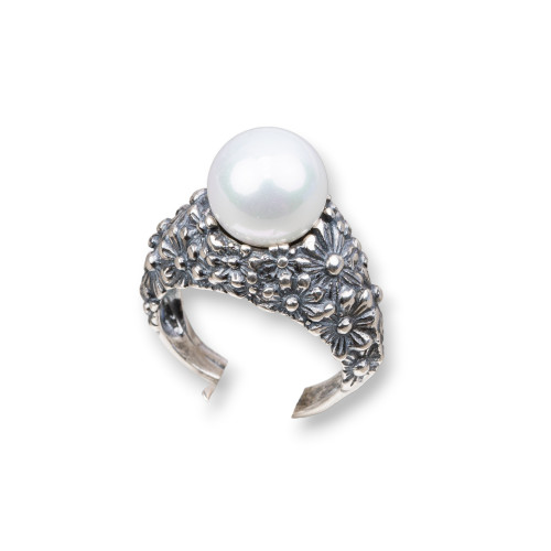 925 Silver Ring Made in ITALY 22x30mm Adjustable Size With Mallorcan Pearls