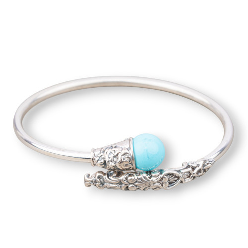 925 Silver Bracelet Made in ITALY 65mm Adjustable Size With Turquoise Paste 4 Flowers