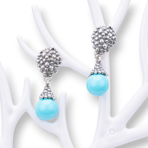 Boucles d'oreilles en argent 925 fabriquées en ITALIE 12x33mm avec pâte turquoise 4 fleurs