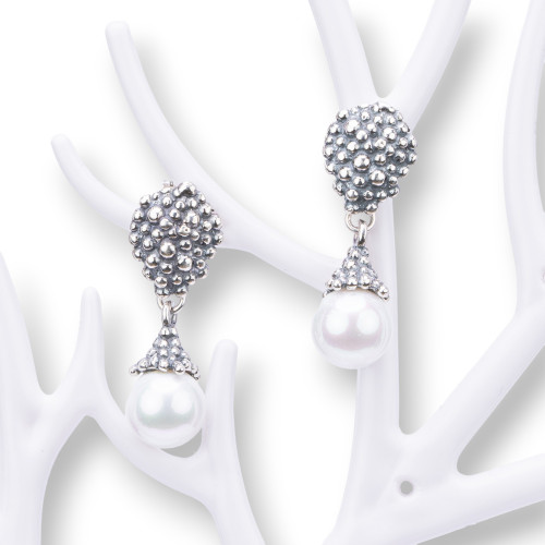 925 Silver Earrings Made in ITALY 12x33mm With Mallorcan Pearls