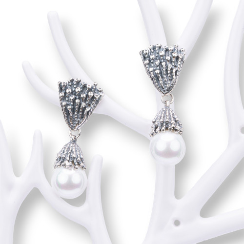 Ohrringe aus 925er Silber, hergestellt in Italien, 13 x 35 mm, mit mallorquinischen Perlen