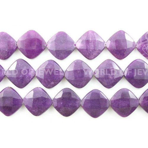 Purple Jade Flat Square Diagonal Hole Faceted 12mm