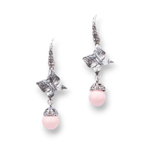 Boucles d'oreilles en argent 925 fabriquées en ITALIE 19x54mm avec pâte de corail rose 4 fleurs