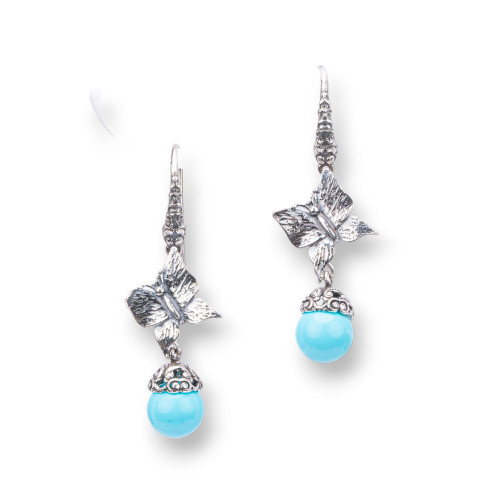 Boucles d'oreilles en argent 925 fabriquées en ITALIE 19x54mm avec pâte turquoise 4 fleurs