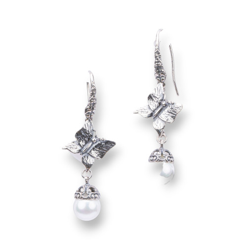 925 Silver Earrings Made in ITALY 19x54mm With Mallorcan Pearls