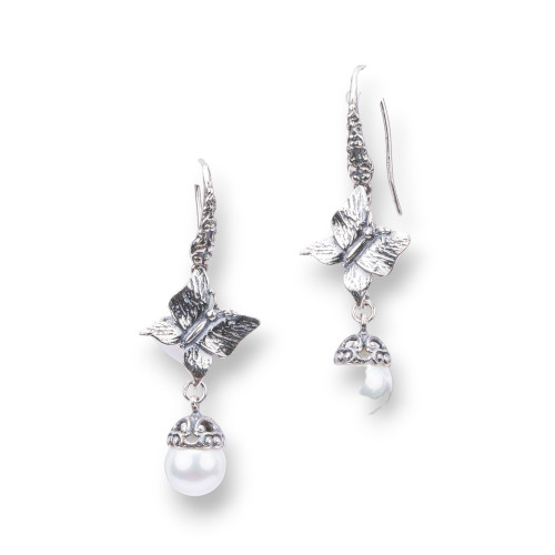 Boucles d'oreilles en argent 925 fabriquées en ITALIE 19x54mm avec perles de Majorque