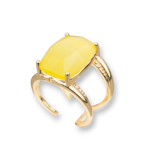 Χάλκινο δαχτυλίδι με γατίσιο μάτι Cabochon 20x24mm Ρυθμιζόμενο μέγεθος Ανοιχτό Κίτρινο Χρυσό