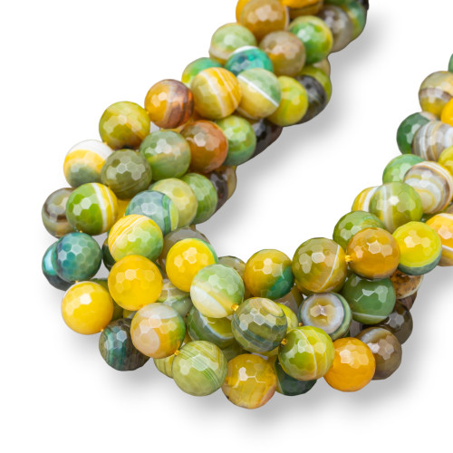 Green Shaded Yellow Striped Agate Faceted 10mm