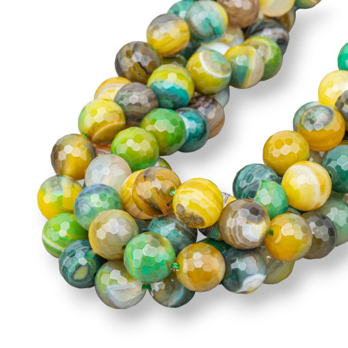 Green Shaded Yellow Striped Faceted Agate 12mm