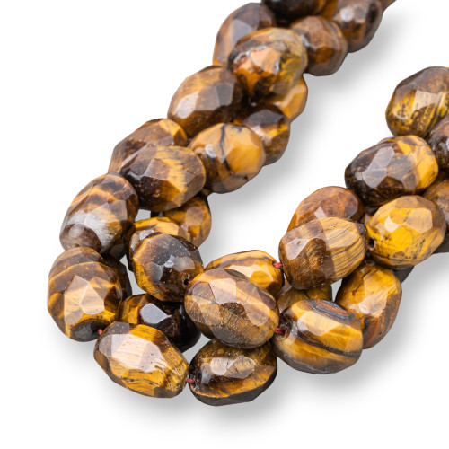 Yellow Tiger's Eye Faceted Tumbled Stone 12-15x16-22mm