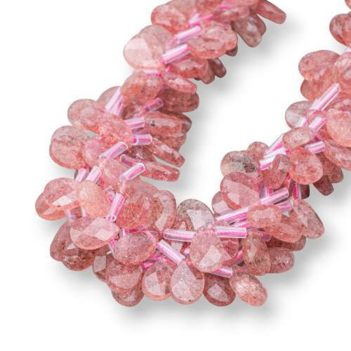 Strawberry Quartz Drops Briolette Faceted Plate 12x8mm