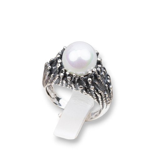 925 Silver Ring Made in ITALY 21x30mm Adjustable Size With Mallorcan Pearls