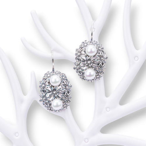 Ohrringe aus 925er Silber, hergestellt in Italien, 18 x 34 mm, mit mallorquinischen Perlen