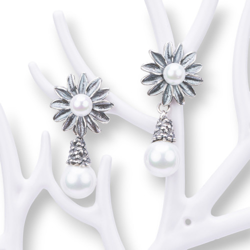 Ohrringe aus 925er Silber, hergestellt in Italien, 18 x 37 mm, mit mallorquinischen Perlen