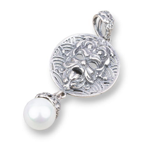925 Silver Pendant Made in ITALY 22x52mm With Mallorcan Pearls