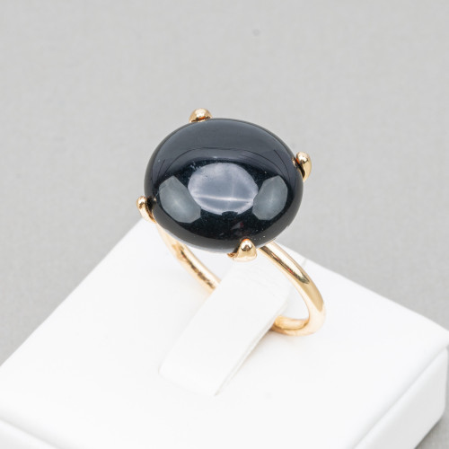 Bronze Ring With Cat's Eye Round Cabochon 15mm Adjustable Size Golden Black