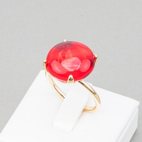 Χάλκινο δαχτυλίδι με Cat's Eye Στρογγυλό Cabochon 15mm Ρυθμιζόμενο μέγεθος Κόκκινο Χρυσό