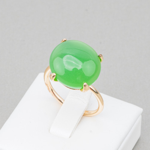 Χάλκινο δαχτυλίδι με Cat's Eye Στρογγυλό Cabochon 15mm Ρυθμιζόμενο Μέγεθος Χρυσό Πράσινο
