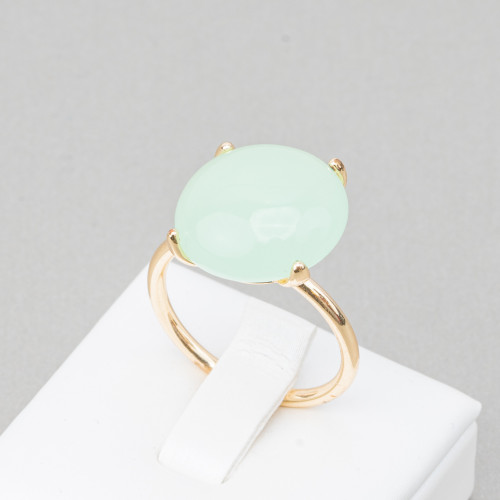 Bronze Ring With Cat's Eye Round Cabochon 15mm Adjustable Size Golden Light Aqua Green
