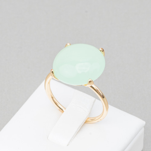 Anillo De Bronce Con Cabujón Redondo Ojo De Gato 15mm Tamaño Ajustable Dorado Verde Agua Claro