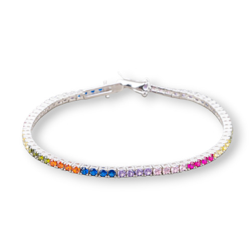 925 Silver Tennis Bracelet With 2.5mm Round Zircon Length 18.5cm Multicolor Rhodium Plated