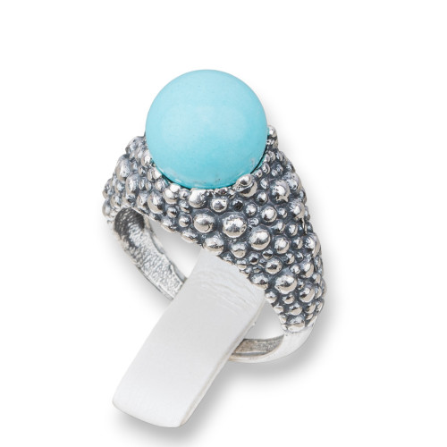 925 Silver Ring Made in ITALY 21x31mm Adjustable Size With Turquoise Paste 4 Flowers