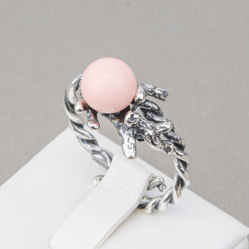 Ασημένιο δαχτυλίδι 925 ΙΤΑΛΙΑ 22x30mm ρυθμιζόμενο μέγεθος με ροζ κοραλί πάστα 4 λουλουδιών