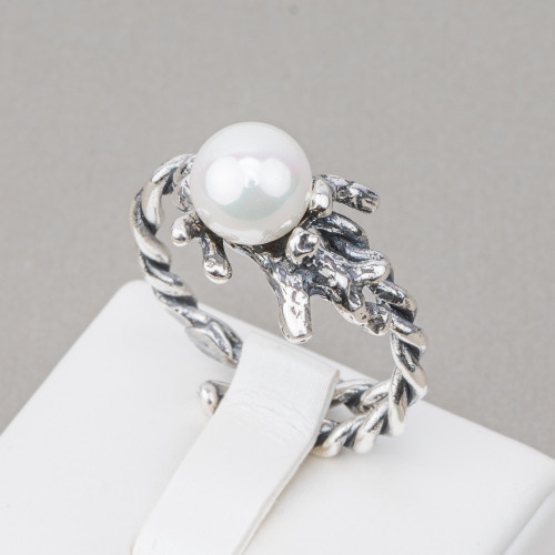 Ring aus 925er Silber, hergestellt in Italien, 22 x 30 mm, verstellbare Größe, mit mallorquinischen Perlen