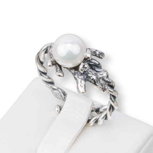 925 Silver Ring Made in ITALY 22x30mm Adjustable Size With Mallorcan Pearls