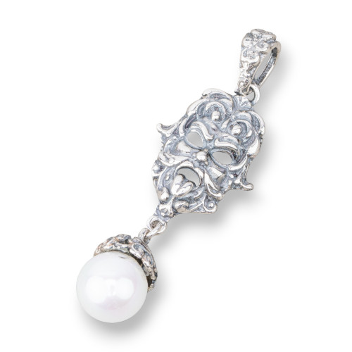 925 Silver Pendant Made in ITALY 17x50mm With Mallorcan Pearls