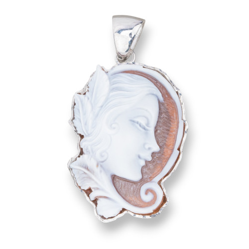 Pendente Di Argento 925 Made in ITALY 30x52mm Con Cameo Naturale