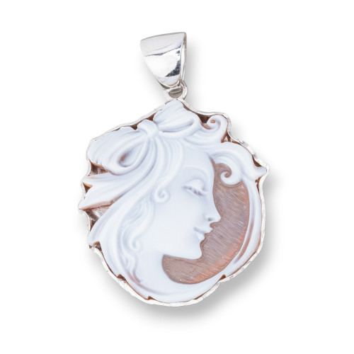 925 Silver Pendant Made in ITALY 32x48mm With Natural Cameo