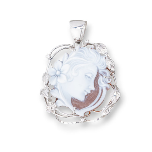 925 Silver Pendant Made in ITALY 35x50mm With Natural Cameo