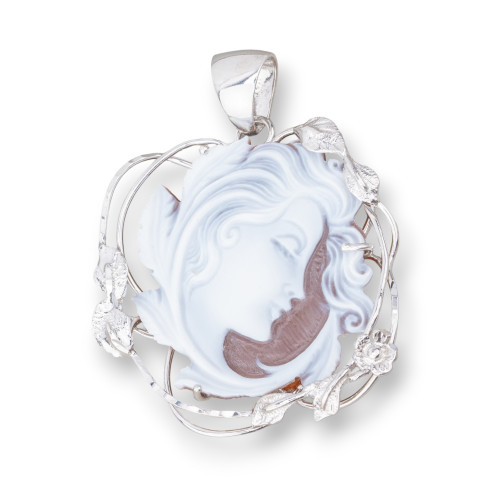 925 Silver Pendant Made in ITALY 38x48mm With Natural Cameo