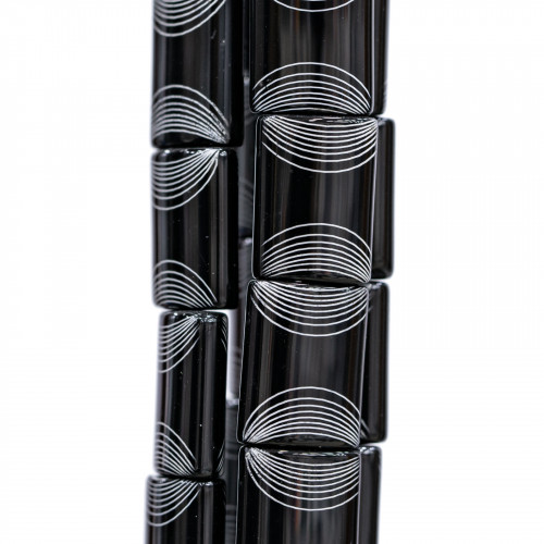 Onyx Laser Χαραγμένο Επίπεδο Ορθογώνιο 10x14mm Καμπύλες γραμμές
