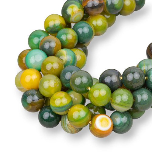 Green Agate Shaded Yellow Striped Smooth Round 12mm