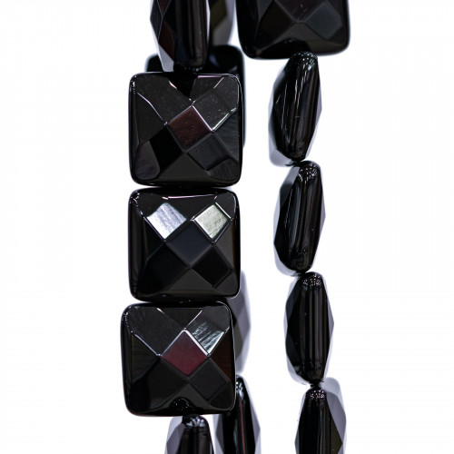 Faceted Flat Square Onyx 20mm