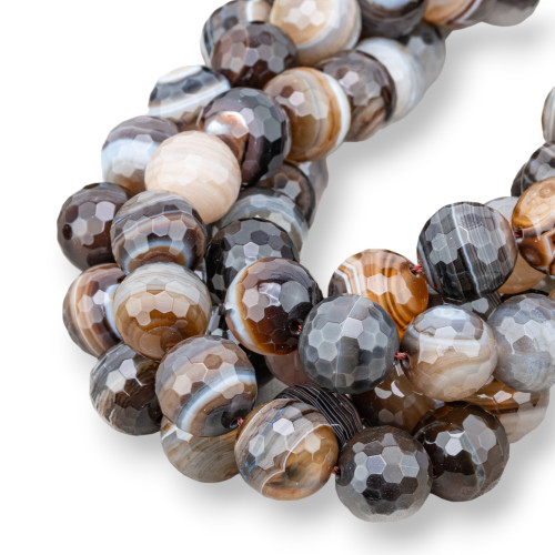 Faceted Striped Brown Agate 14mm